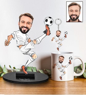 Kişiye Özel Futbolcu Tasarımlı Karikatür Biblo Anahtarlık Ve Kupa Hediye Seti 116