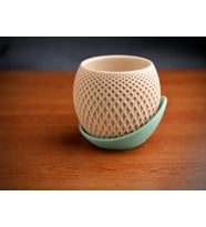 3D Baskı Küre Saksı - Kafes Dokulu İki Parçalı Dekoratif Saksı - Bej-Mint