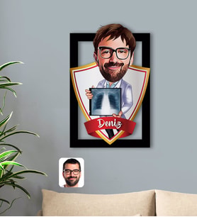 BK Gift Kişiye Özel İsimli Erkek Radyolojist Karikatürlü 3D Ahşap Tablo-1