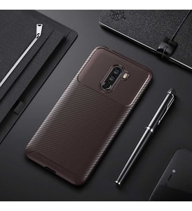 Xiaomi Pocophone F1 Kılıf Esnek Soft Karbon Tasarım Legion Serisi (Kahverengi)