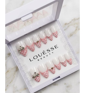 Louésse Pink Pearl Ribbon Takma Tırnak 12’li Pembe Beyaz İnci Kurdeleli Sweet Nail