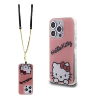 Apple iPhone 15 Pro Uyumlu Kılıf Hello Kitty Orjinal Lisanslı Askılı Yazı ve İkonik Logolu Daydreaming Kapak (Pembe)