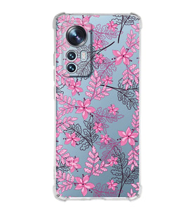 Xiaomi Mi 12 Pro Uyumlu Köşe Korumalı Antişok Kapak Floral Pembe Tasarımlı Şeffaf  Kılıf