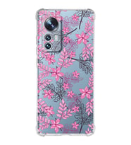 Xiaomi Mi 12 Pro Uyumlu Köşe Korumalı Antişok Kapak Floral Pembe Tasarımlı Şeffaf  Kılıf