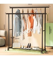 Metal Siyah /Beyaz Elbise Askısı 2 Katlı Tekerlekli Askı Konfeksiyon Askısı ( Eşek Askı ) 143 cm