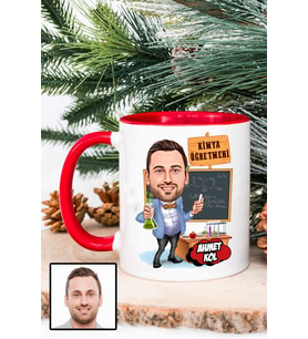 Erkek Kimya Öğretmenine Hediye Karikatürlü Kırmızı Kupa Bardak