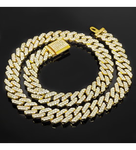 Chavin 12 mm. Gold Kalın 60 cm. Taşlı Alloy Erkek Zincir eu77sr