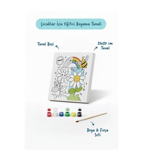 Arı & Gökkuşağı Figürlü Çocuk Boyama Tuvali – Şövalesiz Boya Seti 20x20