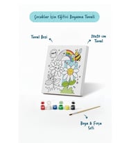 Arı & Gökkuşağı Figürlü Çocuk Boyama Tuvali – Şövalesiz Boya Seti 20x20