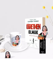 BK Gift Kişiye Özel Kadın Öğretmen Karikatürlü Türk Kahvesi Fincanı Ahşap Kitap Ayracı ve Öğretmen Olmak Kitabı Hediye Seti-5