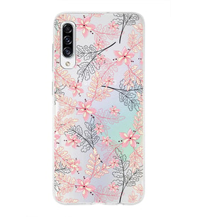 Samsung Galaxy A30s Uyumlu Kapak Floral Kırmızı Tasarımlı Şeffaf Silikon Kılıf