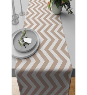 Bej Zigzag Desenli Premium Masa Örtüsü Runner RNR139