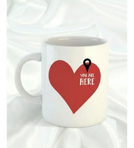 Tek Kırmızı Kalp Kupa - Büyük Minimal Kalpli Romantik Hediyelik Seramik Mug (Beyaz)