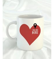 Tek Kırmızı Kalp Kupa - Büyük Minimal Kalpli Romantik Hediyelik Seramik Mug (Beyaz)