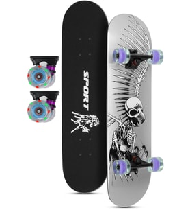 Ledli Silikon Teker Kaykay Semi-PRO 8 Katman Yüzey Zımparalı Işıklı Kaymaz Skateboard 80 cm Gri