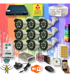 QROMAX 9 Kameralı Set - Gece Renkli Gösteren Hareket Algılayan 5 Mp Sony Lensli 1080p Full Hd Güvenlik Kamerası Seti 3908W