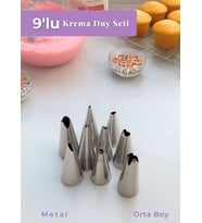 Orta Boy 9’lu Metal Krema Duy Seti – Pasta Duyu Cupcake ve Kurabiye Krema Duyu Süsleme