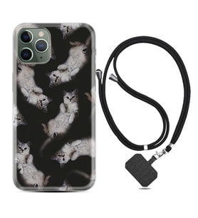 Apple iPhone 11 12 13 14 Pro Max Kılıf Boyun Askılı Silikon Sevimli Kedicikler 1785