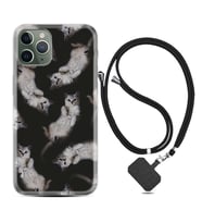 Apple iPhone 11 12 13 14 Pro Max Kılıf Boyun Askılı Silikon Sevimli Kedicikler 1785