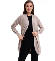 Şiir Moshi Kadın Penye Italyan Reglan Oval Etek Uzun Kollu Esnek Uzun Hırka & Tesettür Hırka - Vizon (Vizon)