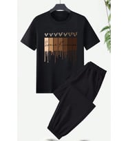 Unisex Leopar Kalp Baskılı Eşofman Takımı (Siyah)
