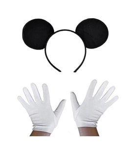 Siyah Mickey Mouse Tacı Ve Beyaz Eldiven Seti