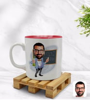 BK Gift Kişiye Özel Erkek Kimya Öğretmeni Karikatürlü İçi Kırmızı Renkli Kupa Bardak Model 1