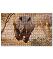 Cakapuzzle Hücum Halindeki Gergedan ve Arkada Ailesi Puzzle Yapboz MDF (Ahşap) (120 Parça)