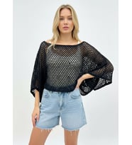 Kadın Delikli Oversize Kayık Yaka Triko Bluz 8722