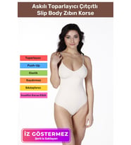 İz Saklayan Lazer Kesim İnceltici Etkili Push-Up Askılı Toparlayıcı Çıtçıtlı Slip Body Zıbın Korse (Ten)