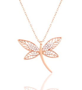 Kadın Orijinal Zirkon Taşlı Kelebek Simgeli Rose Kaplama 925 Ayar Gümüş Kolye (Sarı Papatya)