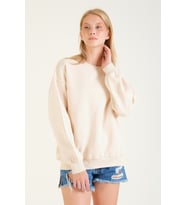 Giyim Dünyası Kadın 3 İp Şardonlu Sıfır Yaka Oversize Sweatshirt Taş