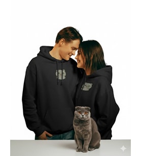Sevgililer Günü Özel Scottish Fold Kedi Figürlü Çift Hoodie Kombini