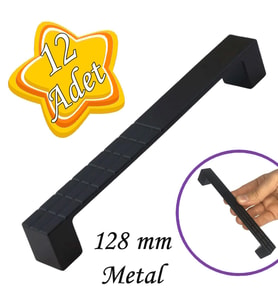 12 Adet Bihter Desenli Kulp 128 mm Siyah Mutfak Kulpu Çekmece Dolap Kapak Kulbu Metal  Mobilya Dolabı