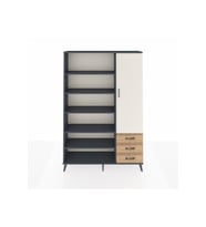 Arges Dolap 9 Raflı 3 Çekmeceli Tek Kapaklı  132x30x195 Antrasit-Aytaşı/Çam