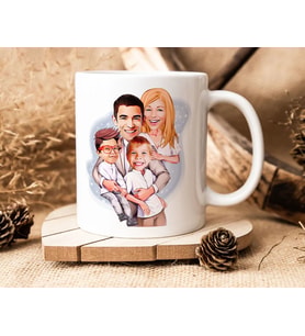 BK Gift Kişiye Özel Karikatürlü Aile Tasarımlı Beyaz Kupa Bardak-10, Aileye Hediye , Karikatürlü Kupa Bardak