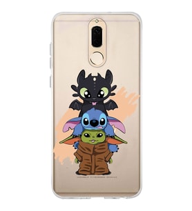 Huawei Mate 10 Lite Uyumlu Sevimli Baby Yoda ve Stitch Desenli Şeffaf Telefon Kılıfı