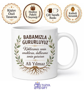 Babamızla Gururluyuz Yazılı Kupa Bardak Babalar Günü Hediyesi Baskılı Kupa