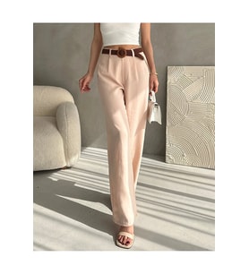 Beli Kemerli Keten Pantolon