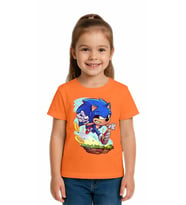 Unisex Sonic Baskılı Çocuk Tişört pamuklu penye kumaş (Oranje)