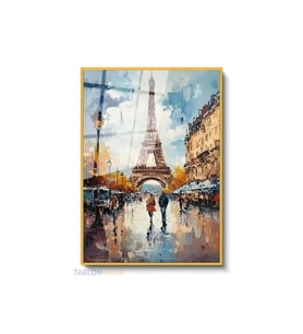 Dikey Çerçeveli Cam Paris Gorseli Modern Ev Dekoru Duvar Sanatı Ev Ofis Tablosu (Altın)