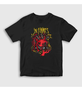 Presmono Unisex Çocuk Siyah Devil V2 In Flames T-Shirt 398351tt