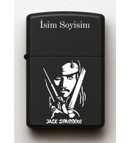 Jack Sparrow Desenli Kişiye Özel İsimli Siyah Benzinli Metal Çakmak