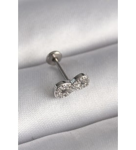 316L Çelik Gümüş Renk Zirkon Taşlı Sonsuzluk Model Tragus Piercing (Karışık)