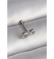 316L Çelik Gümüş Renk Zirkon Taşlı Sonsuzluk Model Tragus Piercing (Karışık)