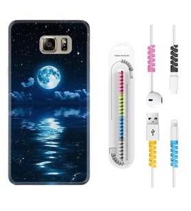 Samsung S7 Edge S20 Fe Plus Ultra S21 S22 Kılıf Kablo Koruma Spiral Silikon Night Moon 1133