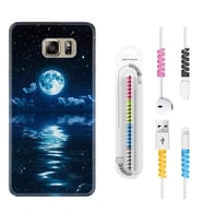 Samsung S7 Edge S20 Fe Plus Ultra S21 S22 Kılıf Kablo Koruma Spiral Silikon Night Moon 1133