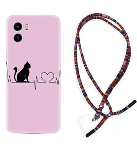 Vivo Y15S Y32 Y33S Y51 Y53S Kılıf Boyun Asklı Rasta Silikon Pink Cat Heart 1303