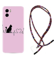 Vivo Y15S Y32 Y33S Y51 Y53S Kılıf Boyun Asklı Rasta Silikon Pink Cat Heart 1303