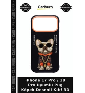 iPhone 17 Pro / 18 Pro Uyumlu Pug Köpek Desenli Kılıf 3D Telefon Kılıfı Hayvan Figürlü